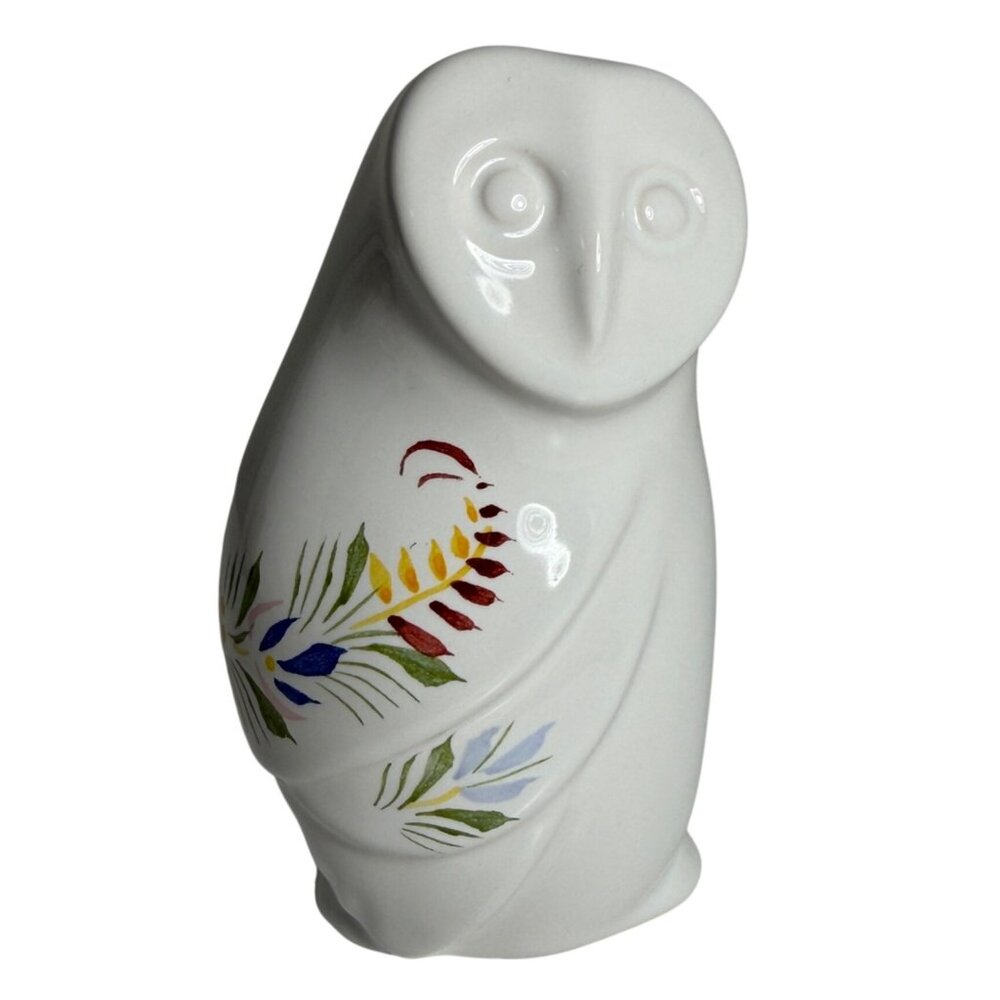 Henriot Quimper France Hand-Painted Floral Ceramic Owl Figurine Signed O. Landry
